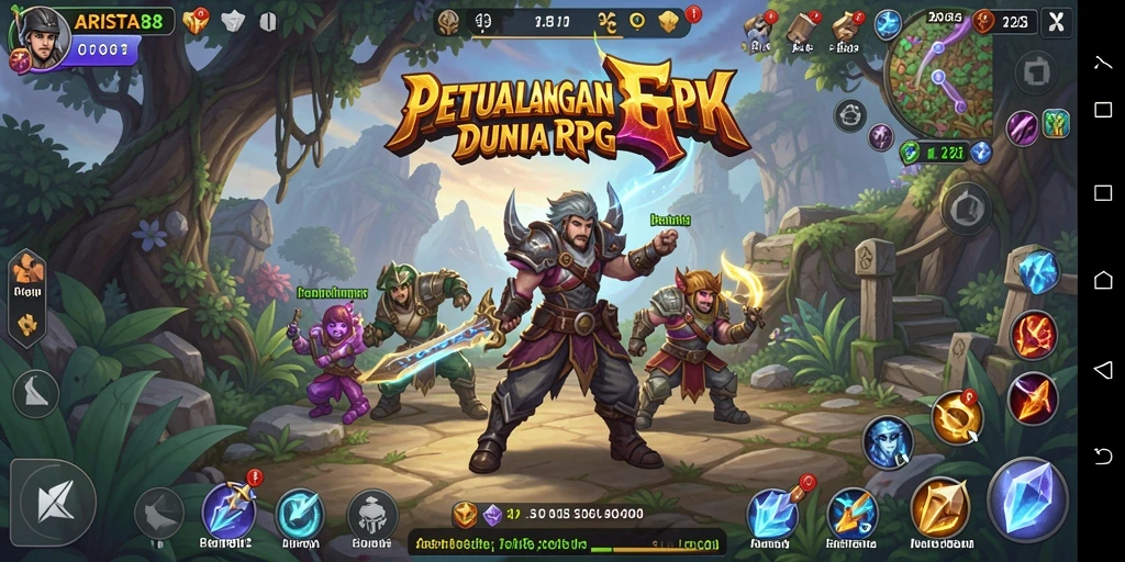 Screenshot utama ARISTA88 menampilkan aksi seru dalam pertempuran RPG.