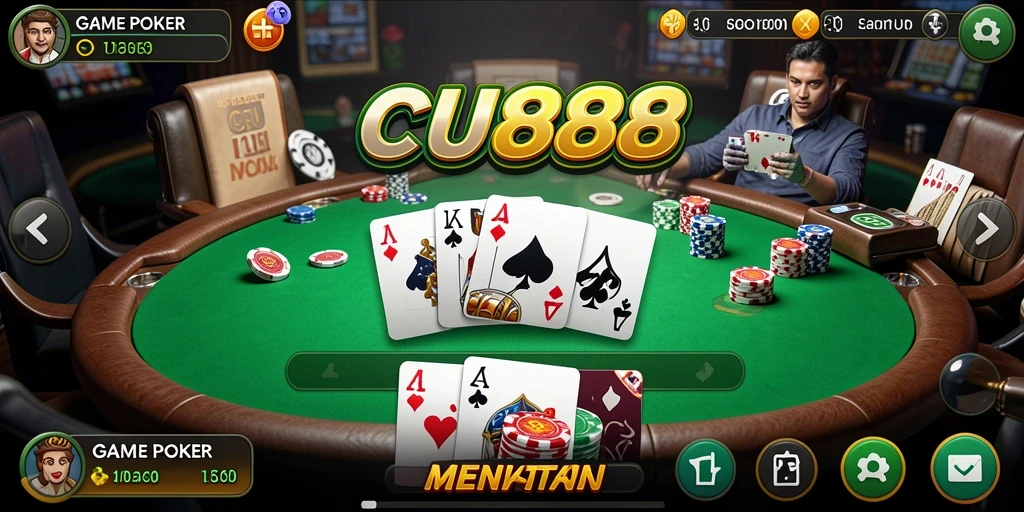 Tampilan menarik dari gameplay poker CU888 yang mendebarkan.