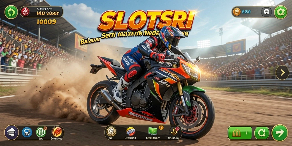 SLOTRI menampilkan gameplay motor racing yang mendebarkan dan penuh aksi.
